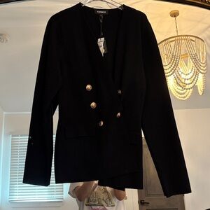 Express Black Double-Breasted Blazer with Gold Buttons